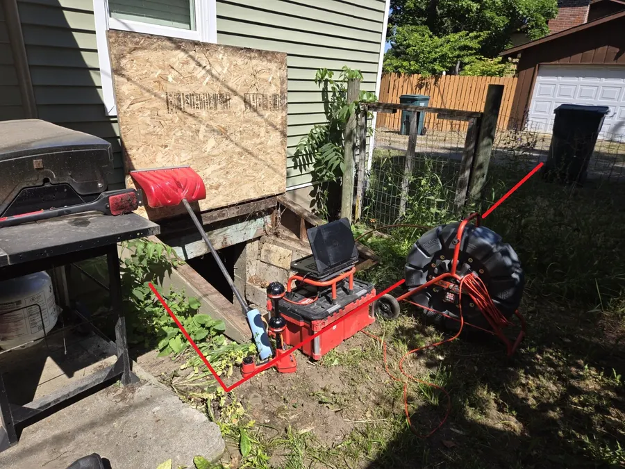 Ridgid camera reel set up at a North Idaho home for a sewer scope inspection